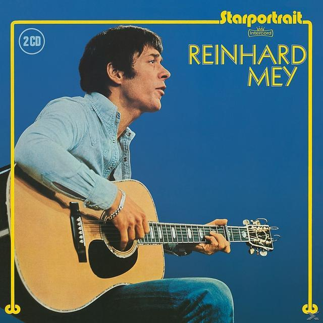 Albumcover von Reinhard Mey, ein Mann in einem blauen Hemd spielt Gitarre. Der Albumtitel lautet 'Starportrait Reinhard Mey'.