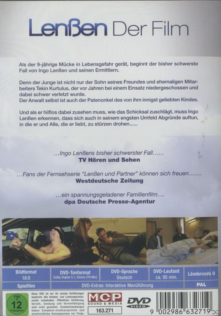 DVD-Rückseite: 'Lensen Der Film', Szenen aus dem Film und die DVD-Details. Gelbe und blaue Farben.