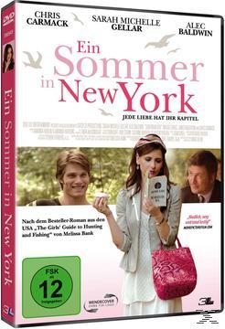 DVD-Cover mit Schauspielern am Set, Text 'Ein Sommer in New York' auf pinkem Hintergrund.