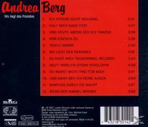 CD-Rückseite, Andrea Berg. Eine Liste der Songtitel in Rot vor rotem Hintergrund wird gezeigt.