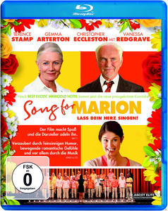 Song for Marion DVD-Cover. Ältere Menschen, Text und floraler Hintergrund. FSK 0.