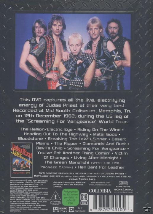 DVD-Cover mit Bandmitgliedern. Text über Judas Priest.
