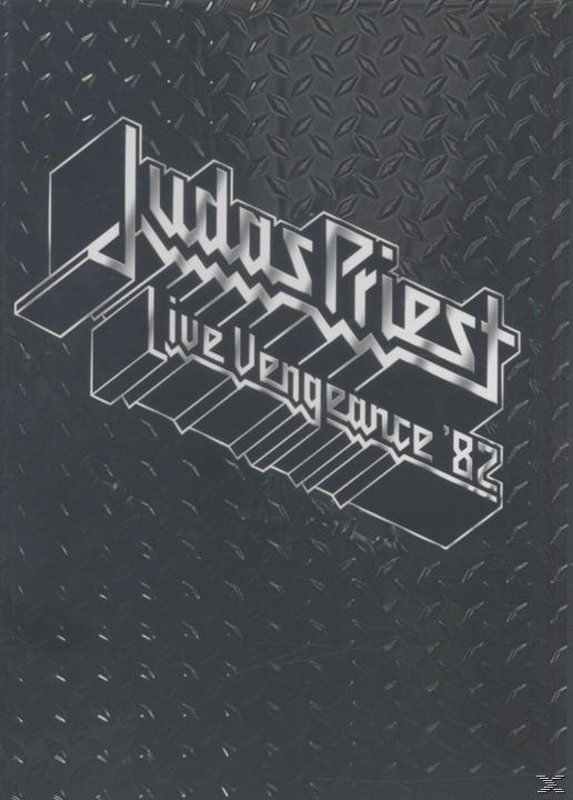 Albumcover: 'Judas Priest Live Vengeance '82'. Text in Silber auf strukturiertem schwarzen Hintergrund.