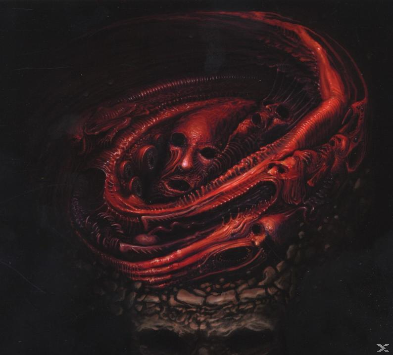 Albumcover: Rote, organische abstrakte Kunst mit dunklem Hintergrund und X-Logo.