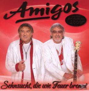 Zwei Männer in weißen Jacken vor rotem Hintergrund. Einer hält eine Gitarre. Text: „Amigos“ und Albumtitel.