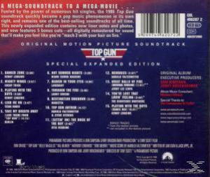 Rückseite des Top Gun Soundtrack-Albums. Album-Titelliste und Credits werden angezeigt.