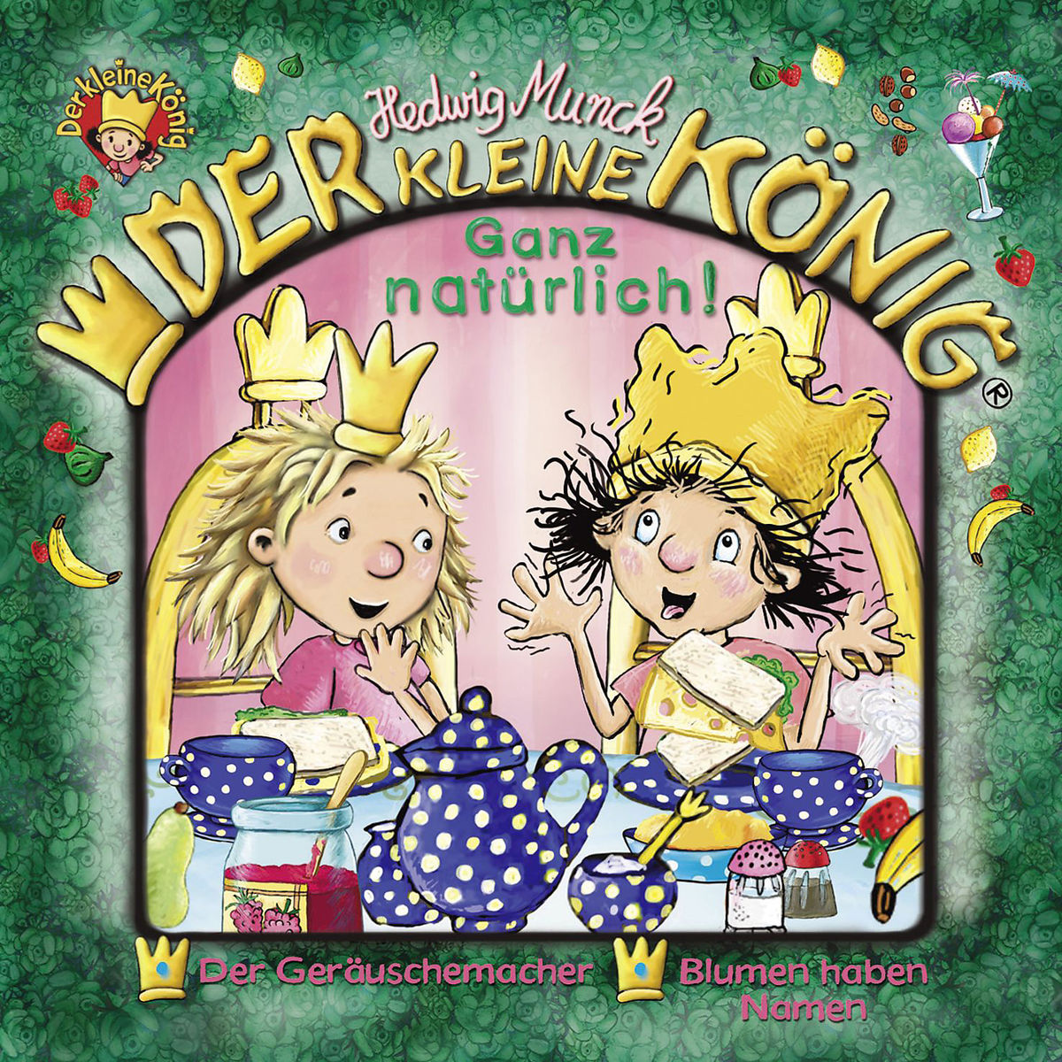 Cover eines Kinderbuchs. Zwei Cartoon-Mädchen mit Kronen und ein Tisch mit Essen.