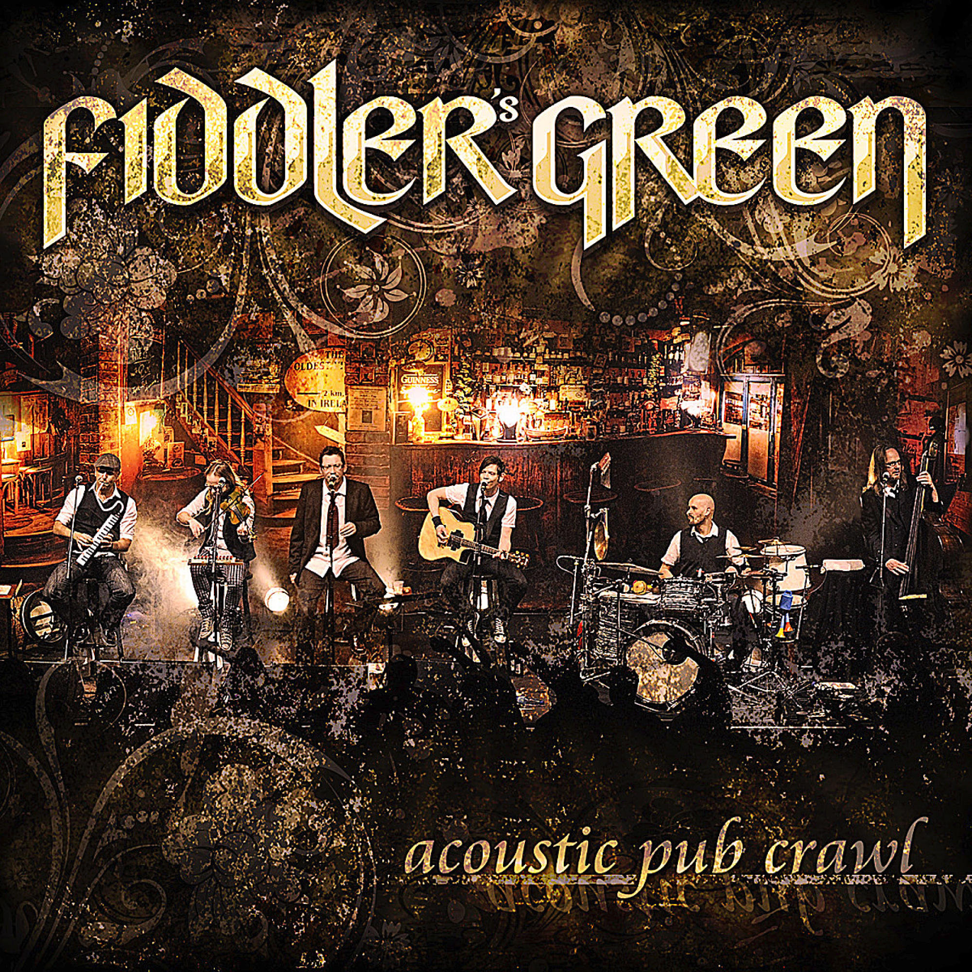 Albumcover mit Band, die in einem Pub auftritt, mit den Worten 'Fiddler's Green'.