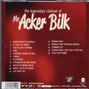 Album-Rückseite. Text: 'Mr. Acker Bilk' und Trackliste, auf rotem Hintergrund.