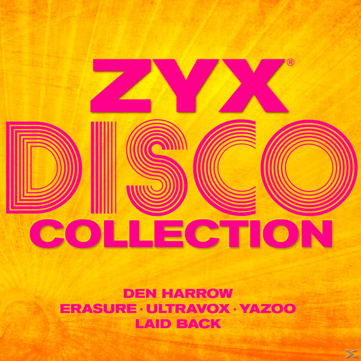 Albumcover mit den Worten 'ZYX DISCO COLLECTION' in Pink auf gelbem Hintergrund mit den Namen der Künstler.