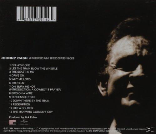 CD-Rückseite: Titelliste von Johnny Cash, mit einem Bild seines Gesichts.