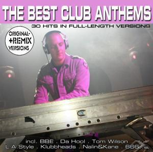 Albumcover. DJ an einem Mischpult. The Best Club Anthems. Mann mit Kopfhörern. Lila und weißer Hintergrund.