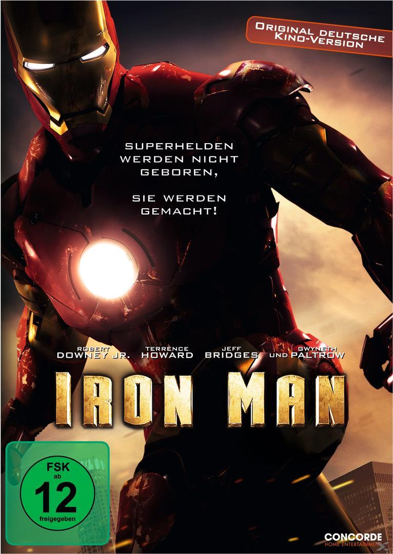 Iron Man Filmcover. Eine rote Panzerfigur mit leuchtender Brust.