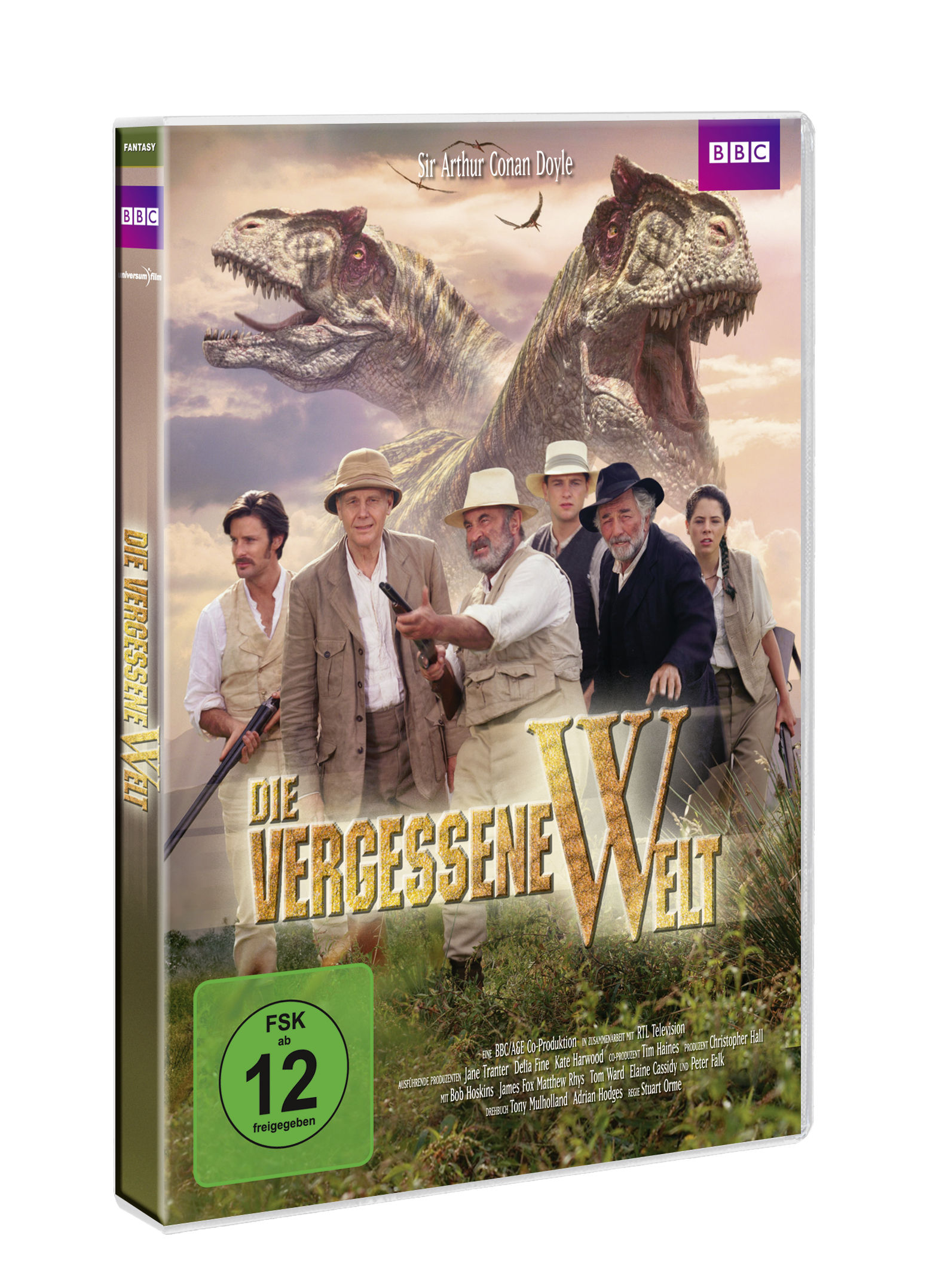 DVD-Cover von 'Die Vergessene Welt' mit Dinosauriern und Menschen in einer Dschungelkulisse.