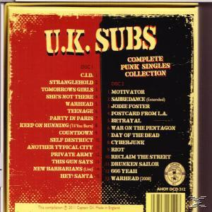 Rückseite des 'U.K. Subs'-Albums. Enthält Titellisten und Album-Informationen.