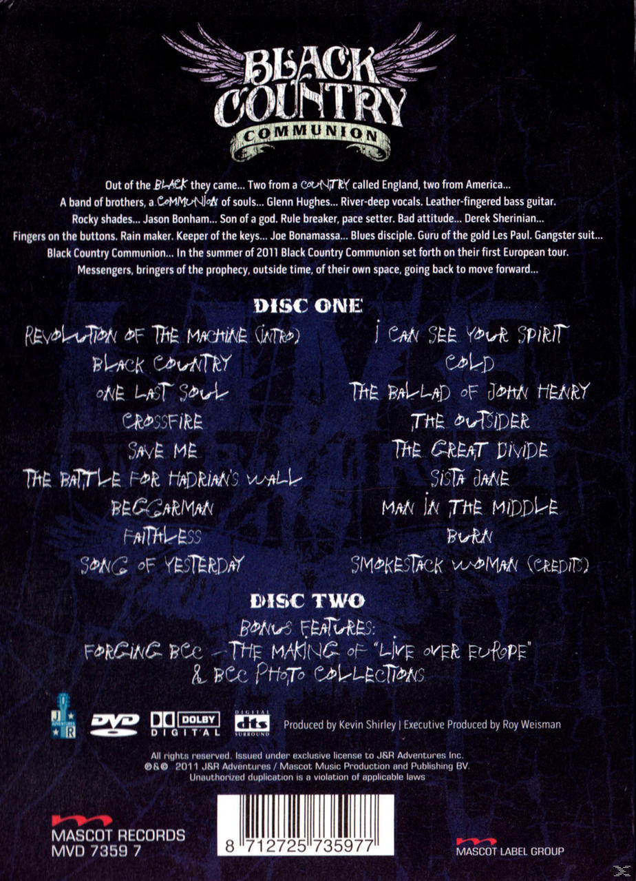 Albumcover für Black Country Communion, mit Songliste und Credits auf dunklem Hintergrund.