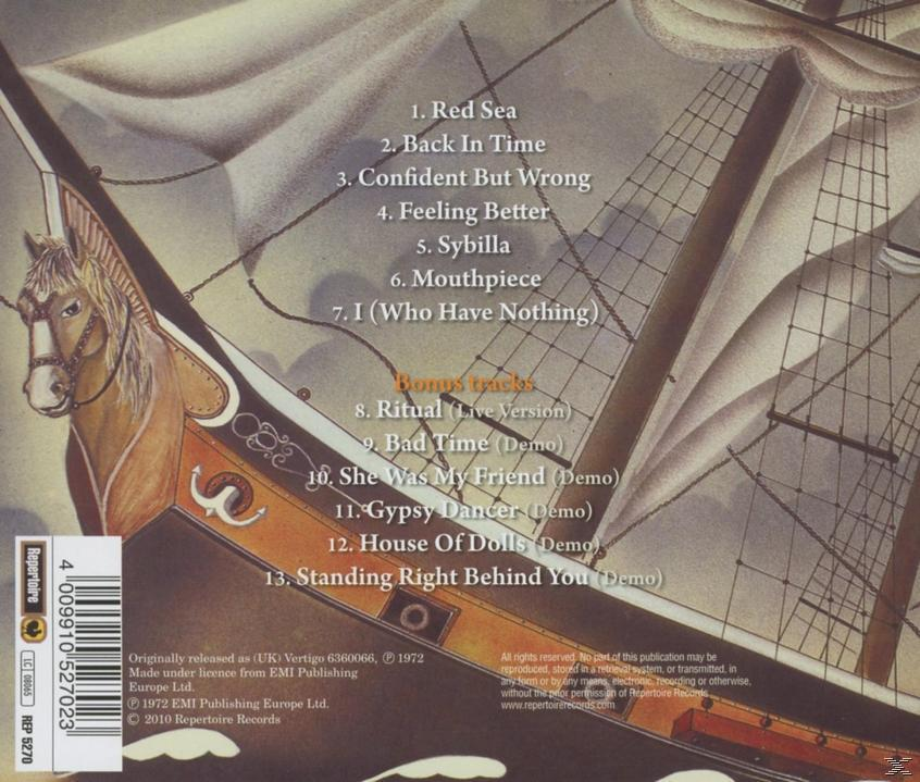 Albumcover, Rückseite, ein Schiff auf dem Wasser, Text über Songs.