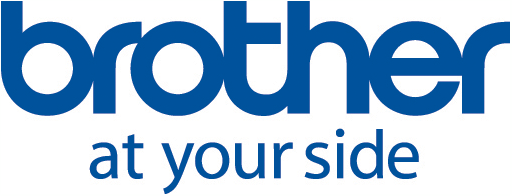 Le logo Brother est en bleu avec "brother" au-dessus et "at your side" en dessous, le tout sur fond blanc.