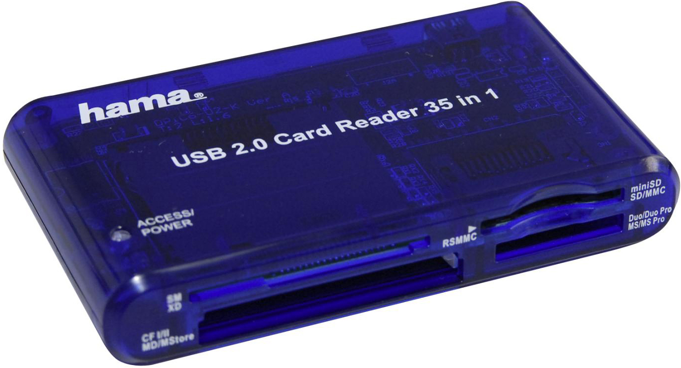 Blue and transparent Hama USB 2.0 Card Reader 35 in 1.