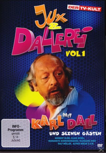 DVD-Cover von 'Jux & Dallerei' mit einem Mannsgesicht und farbenfrohem Text.