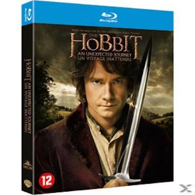 Couverture Blu-ray de 'Le Hobbit : Un Voyage Inattendu'. Acteur tenant une épée dans le cadre.