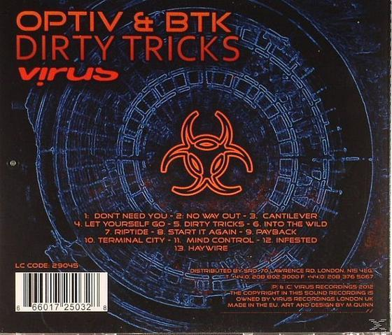CD-Cover mit dem Titel 'Dirty Tricks' und einem Biohazard-Symbol in Orange.