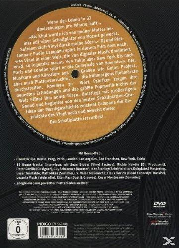 CD-Rückseite mit Text über Schallplatten. Eine Schallplatte befindet sich im oberen Teil.