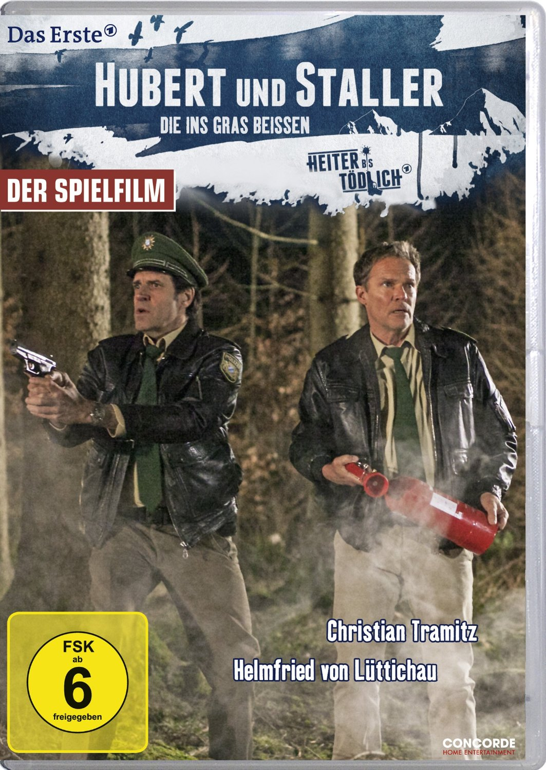 DVD-Cover mit zwei Männern in Uniform, die eine Waffe und ein rotes Objekt halten.