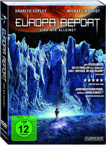 DVD-Cover von 'Europa Report', blau-weiße Szene, eine Figur im Vordergrund.