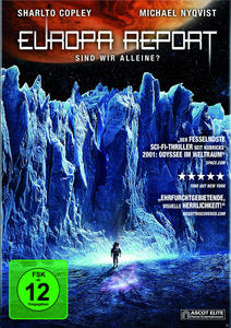 DVD-Cover: eine Person geht auf eine Struktur auf einem blauen Planeten zu, mit dem Titel 'EUROPA REPORT'.