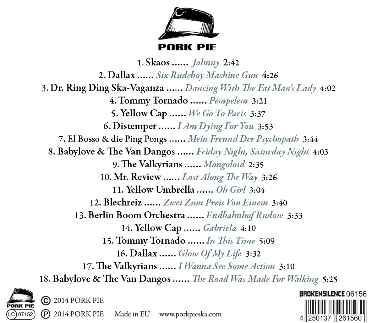 Rückseite einer Musik-CD mit Titelliste und Pork Pie Records-Logo.