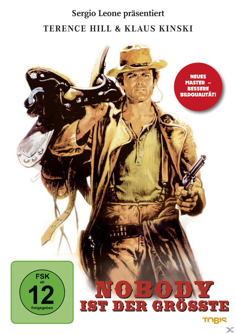 Filmposter auf Deutsch. Ein Mann mit Cowboyhut hält eine Waffe. Titel lautet "Nobody Ist Der Grösste".