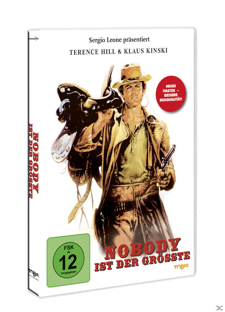 Filmcover. Ein Mann mit Cowboyhut hält einen Sattel und eine Pistole.