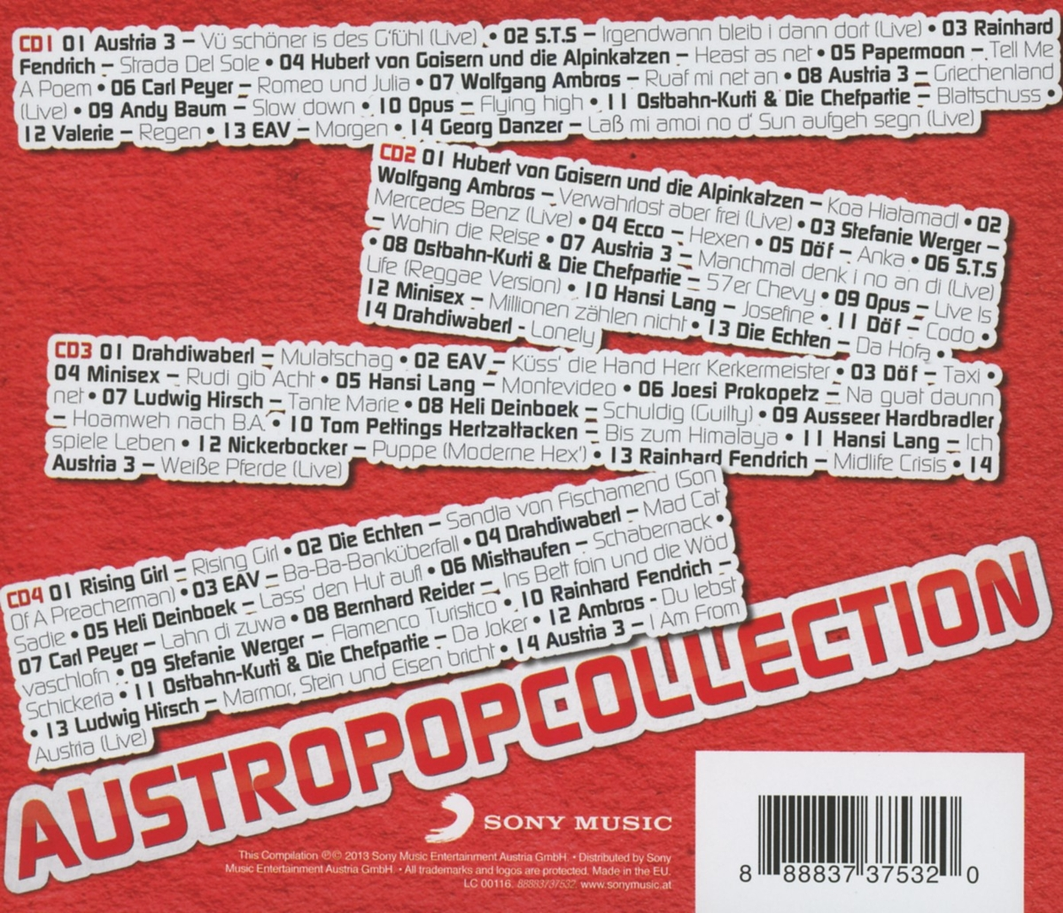 Albumcover mit Titelliste der Songs. Weißer Hintergrund mit Text.