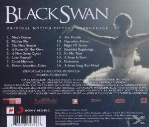 Black Swan Soundtrack. Albumcover mit einer Ballerina-Silhouette und einer Liste von Songs.