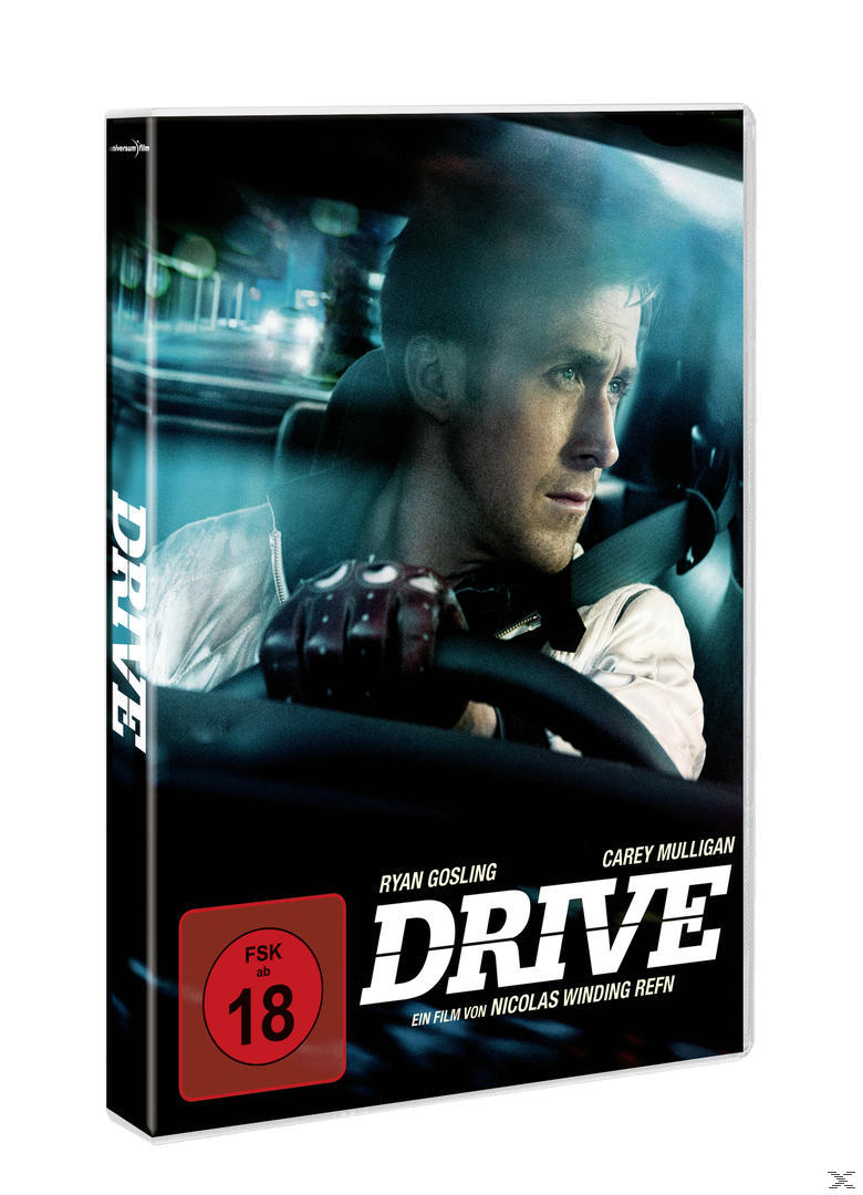 Drive-Filmposter, Schauspieler im Auto, Nachtszene.