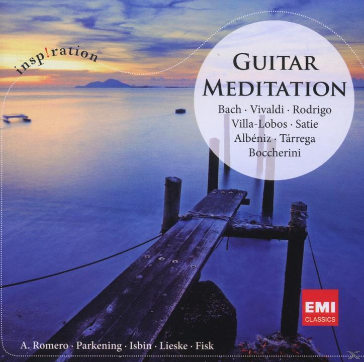 Albumcover über Wasser bei Dämmerung. Text: 'Guitar Meditation' und Komponisten.