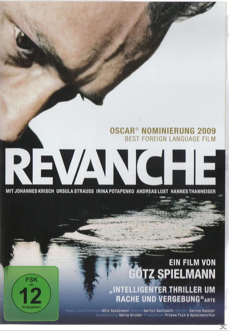Filmcover für 'Revanche'. Das Gesicht eines Mannes ist auf dem Cover. Text ist auf Deutsch. Der Film ist für einen Oscar nominiert.