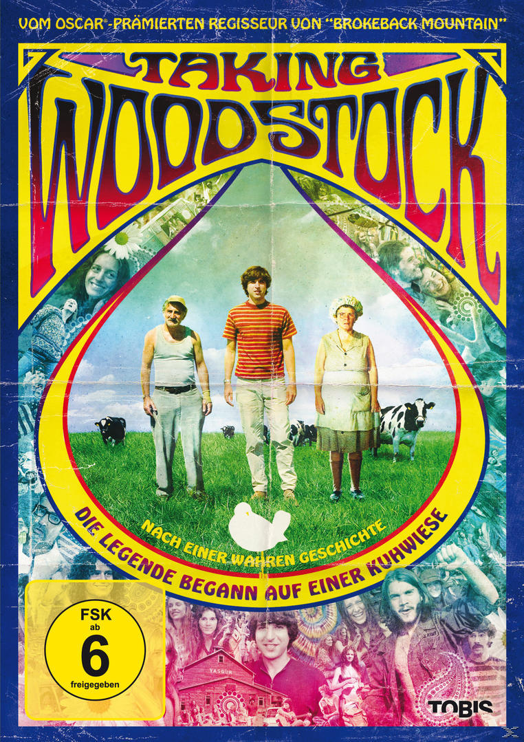 DVD-Cover, drei Personen, Kuh, grünes Feld, Text in verschiedenen Farben.
