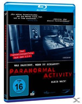 Blu-ray-Cover für 'Paranormal Activity'. Dunkelblaues Cover mit Text und Mädchengesicht.
