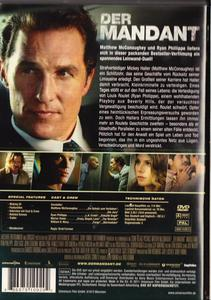 DVD-Rückseite: Matthew McConaugheys Gesicht, Filmbilder und Text. Deutscher Text.
