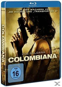 Colombiana DVD-Cover. Eine Frau hält eine Waffe. Der Titel steht in der Mitte des Covers.