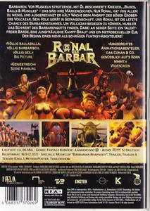 DVD-Rückseite: Illustration eines muskulösen Barbaren. Titel: Ronal der Barbar.