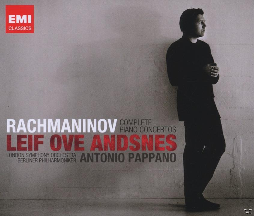 Rachmaninow Complete Piano Concertos CD-Cover. Leif Ove Andsnes rechts. Weißer Hintergrund.
