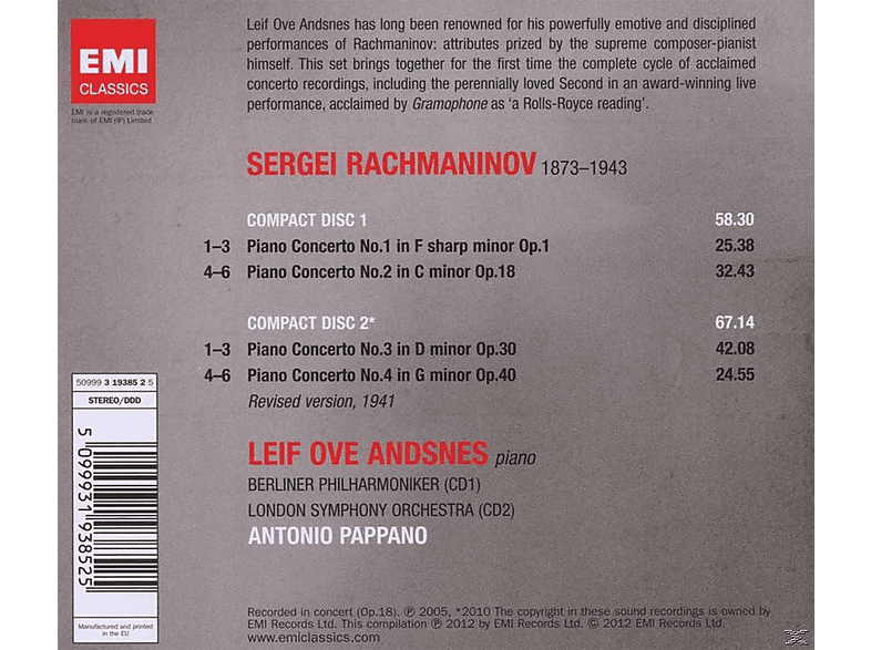 Thumbnail - Leif Ove Andsnes, Antonio Pappano, London Philarmonic Orchestra, Berliner Philarmoniker - Klavierkonzerte 1-4 (CD)