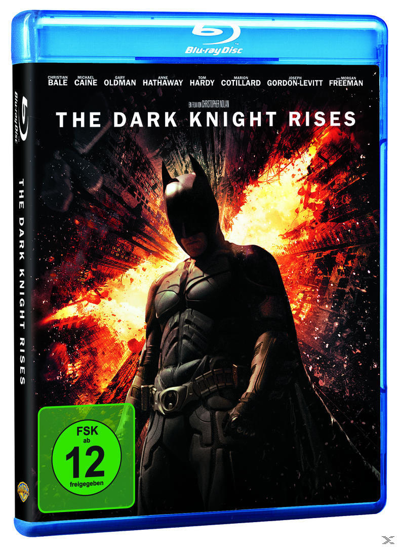 Blu-ray-Hülle für The Dark Knight Rises, Batman-Grafik, Flammen, blaue Hülle.