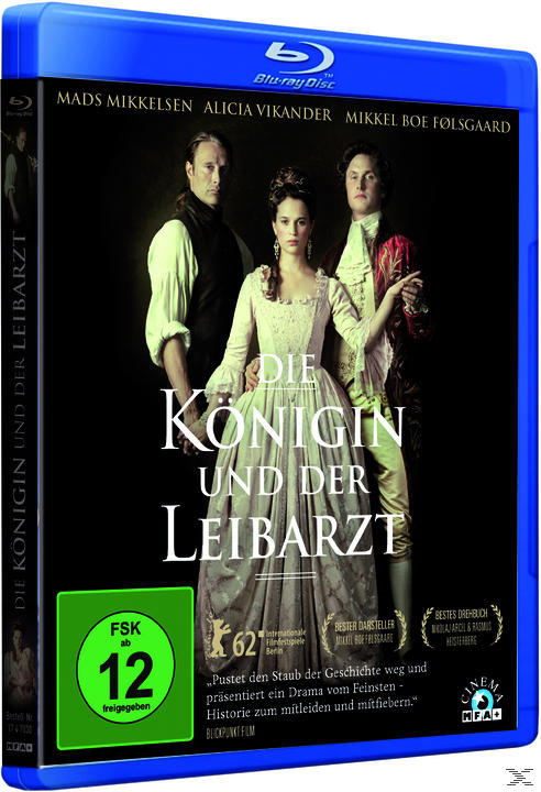 Blu-ray-Disc-Cover für 'Die Königin und der Leibarzt' mit Mads Mikkelsen und Alicia Vikander.