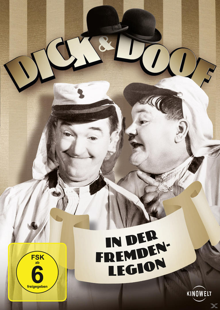 DVD-Cover mit zwei Männern in schwarzen Anzügen. Titel: 'Dick & Doof in der Fremdenlegion'.