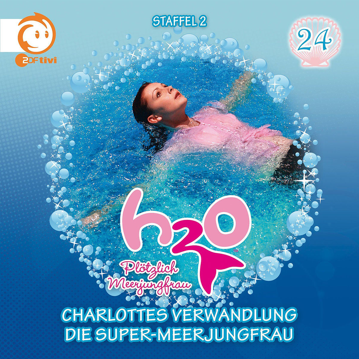 DVD-Cover: Ein Mädchen im Wasser, mit dem Text 'h2o Plötzlich Meerjungfrau' und '24'.