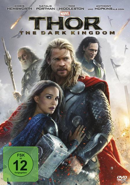 Filmposter für 'Thor: The Dark Kingdom' mit Chris Hemsworth, Natalie Portman und Tom Hiddleston.